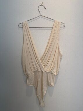 Cream Draped Deep V Bodysuit